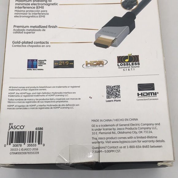 General Electric Premium HDMI High Speed Cable W/Ethernet-4K / 10 feet Long - Picture 8 of 9